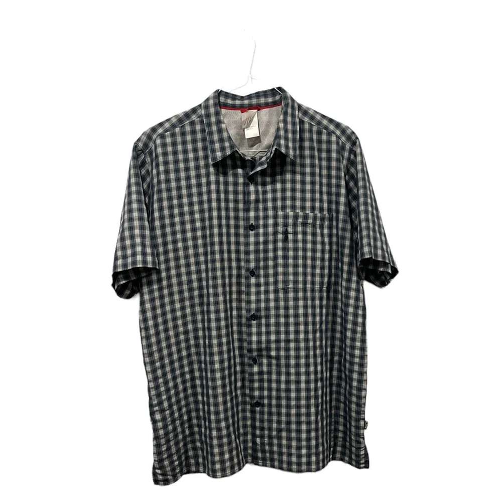 The North Face Shirt Mens Sz XL/TG Blue Plaid Short Sleeve Button Up Pocket Zip